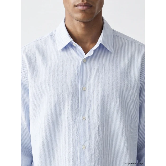 LCW Vision Mavi Regular Fit Çizgili Erkek Gömlek