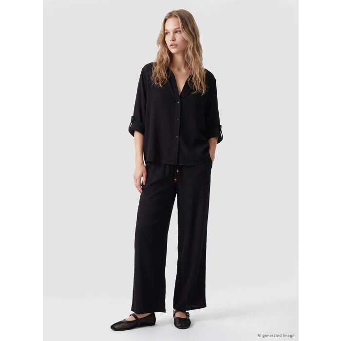 LCW Vision Siyah Oversize Kadın Gömlek