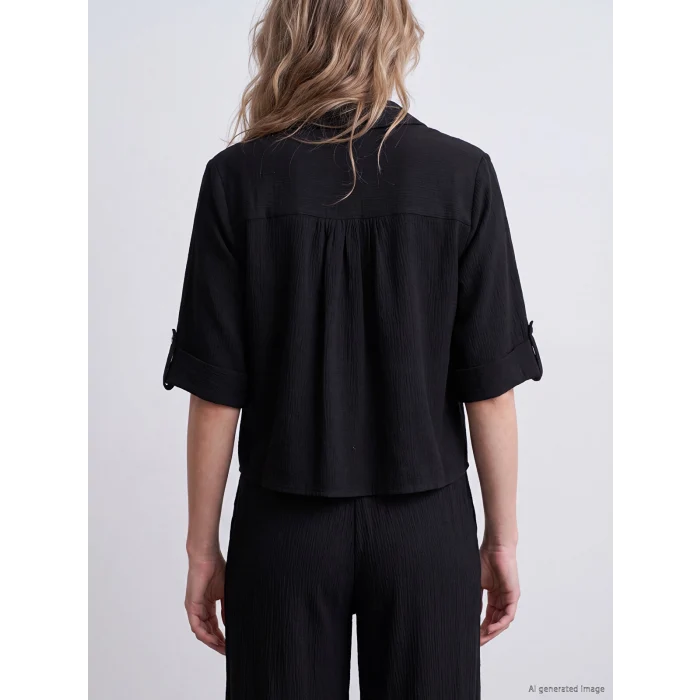 LCW Vision Siyah Oversize Kadın Gömlek