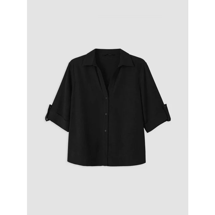 LCW Vision Siyah Oversize Kadın Gömlek