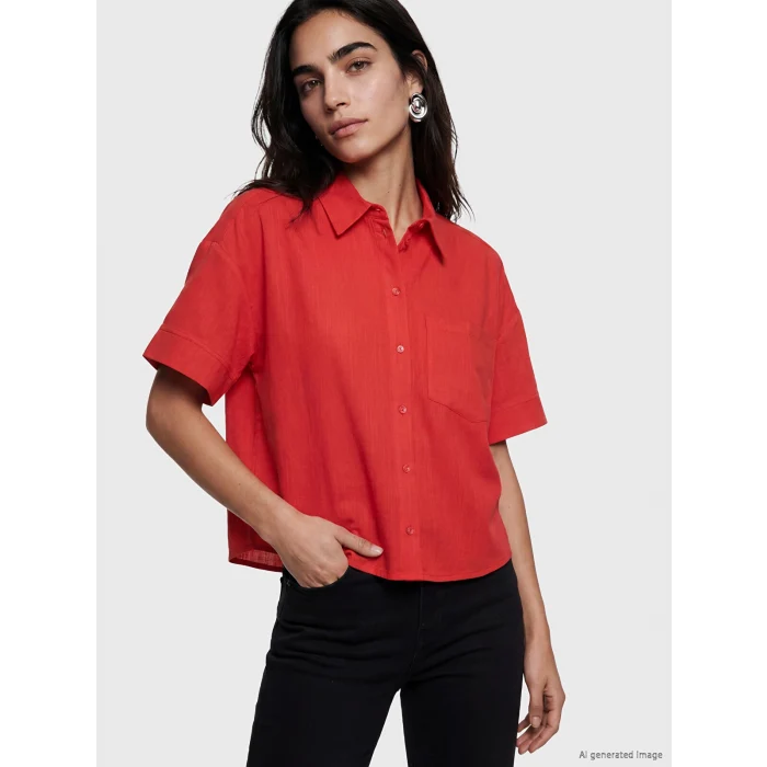 LCW Vision Kırmızı Oversize Poplin Kadın Gömlek