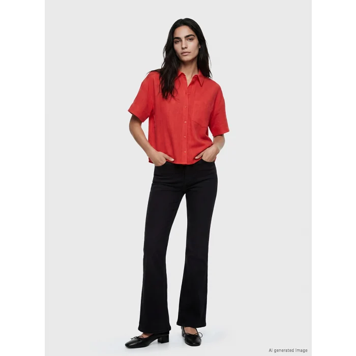 LCW Vision Kırmızı Oversize Poplin Kadın Gömlek