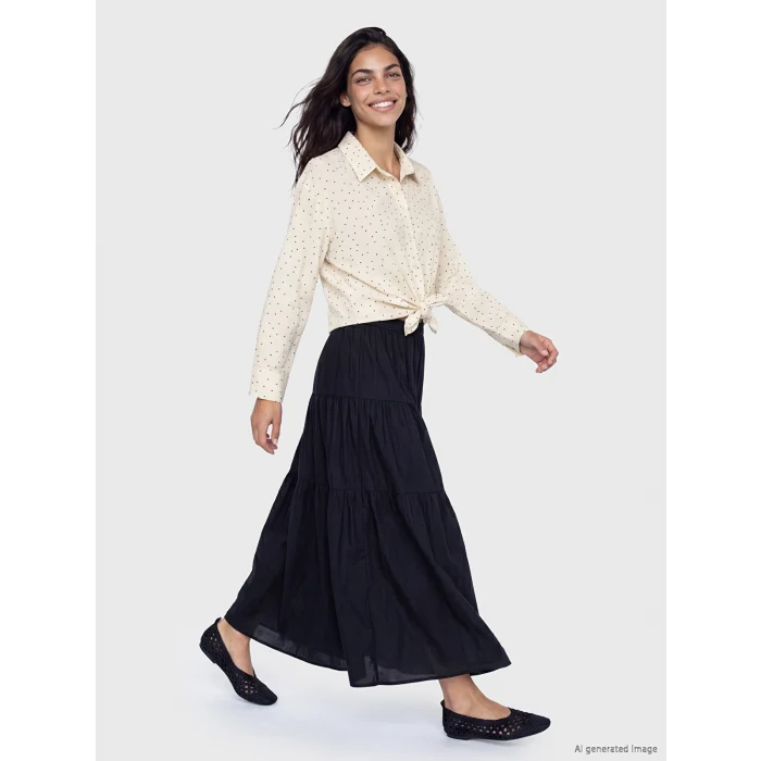 LCW Modest Siyah Beli Lastikli Katkat Etek