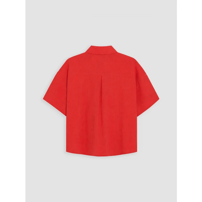 LCW Vision Kırmızı Oversize Poplin Kadın Gömlek