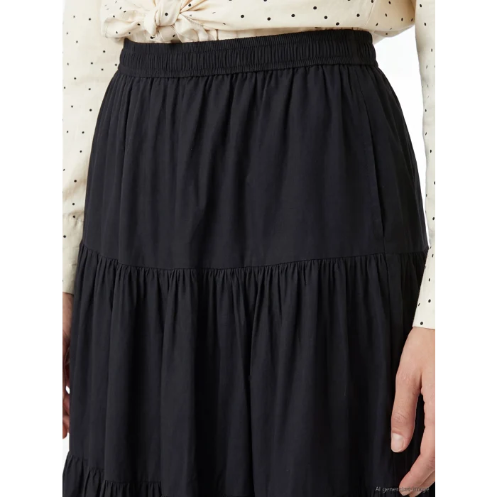 LCW Modest Siyah Beli Lastikli Katkat Etek