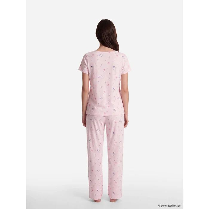 LCW DREAM Pembe V Yaka Çiçekli Kadın Pijama Takım