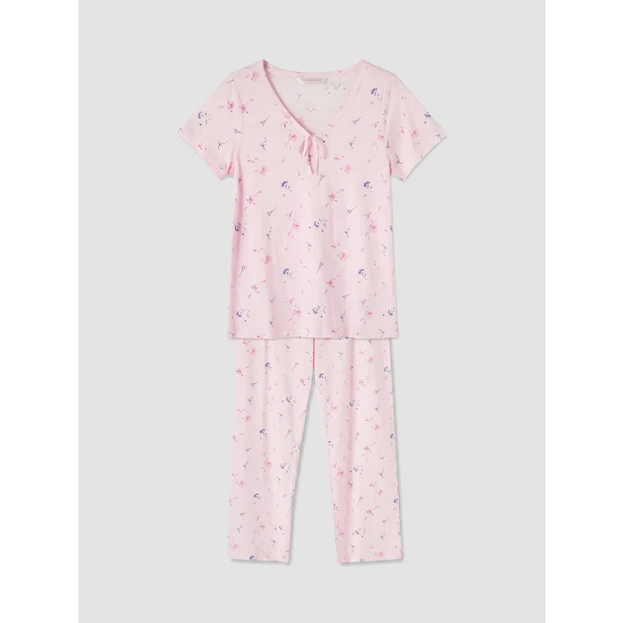 LCW DREAM Pembe V Yaka Çiçekli Kadın Pijama Takım