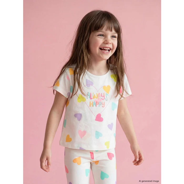 LCW Kids Beyaz Kalp Baskılı Kız Çocuk Tayt