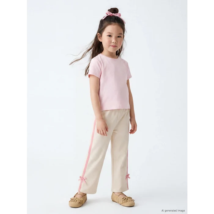 LCW Kids Ekru Beli Lastikli Kız Çocuk Eşofman Altı