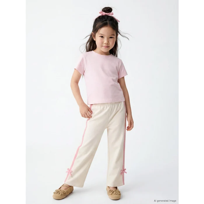 LCW Kids Ekru Beli Lastikli Kız Çocuk Eşofman Altı