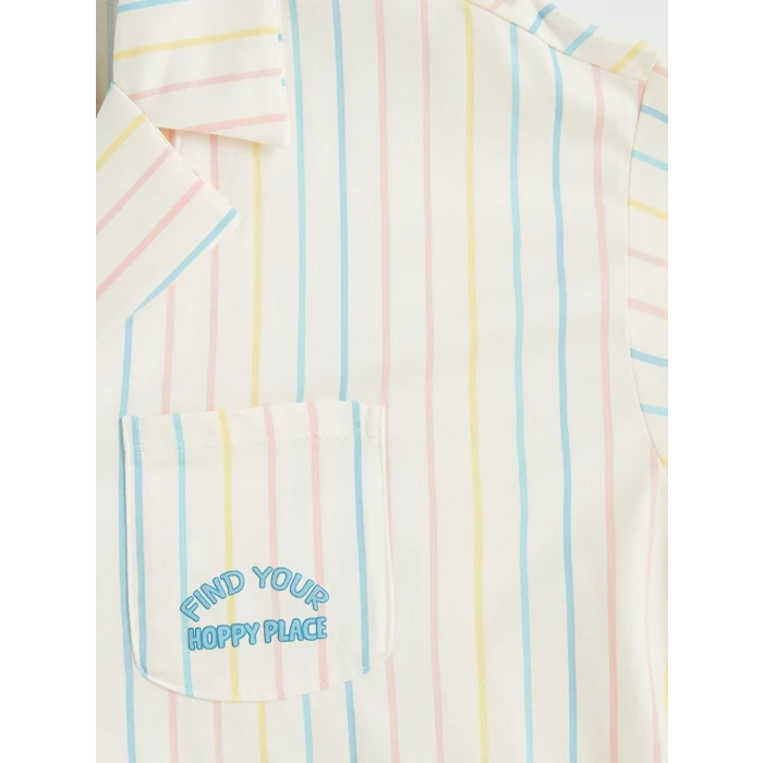 LCW Young Ekru Gömlek Yaka Çizgili Kadın Pijama Takımı