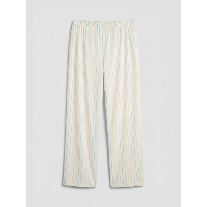 LCW Young Ekru Gömlek Yaka Çizgili Kadın Pijama Takımı