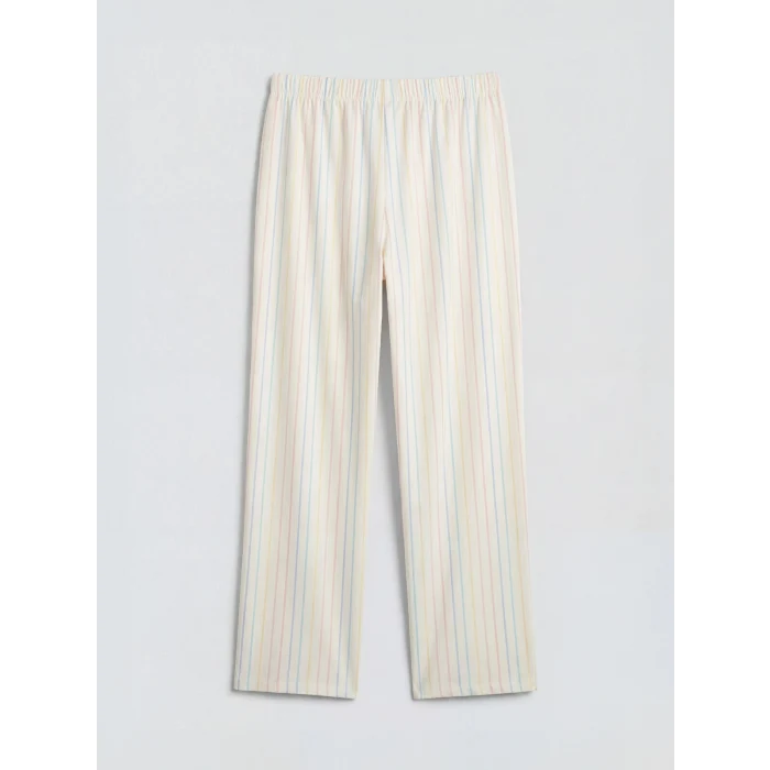 LCW Young Ekru Gömlek Yaka Çizgili Kadın Pijama Takımı