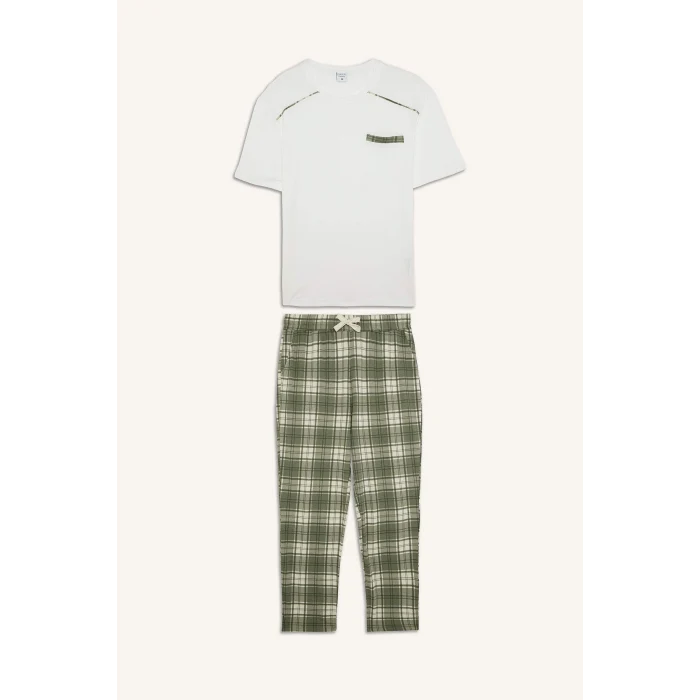 Defacto H8717AXWT34 Beyaz %100 Pamuk New Regular Fıt Kısa Kollu 2li Pijama Takımı