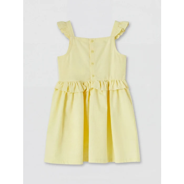 LCW Kids Sarı Kare Yaka Taşlı Kız Çocuk Elbise