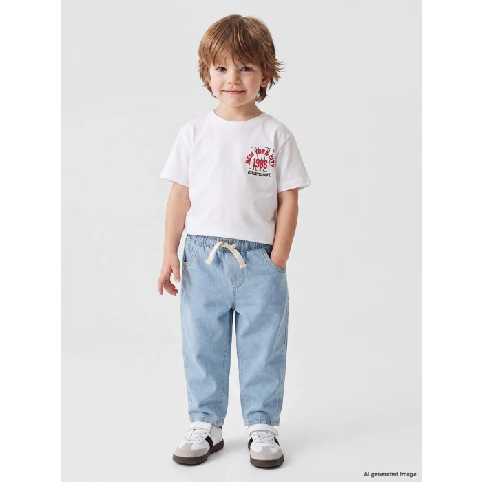 LCW baby Mavi Beli Lastikli Erkek Bebek Pantolon