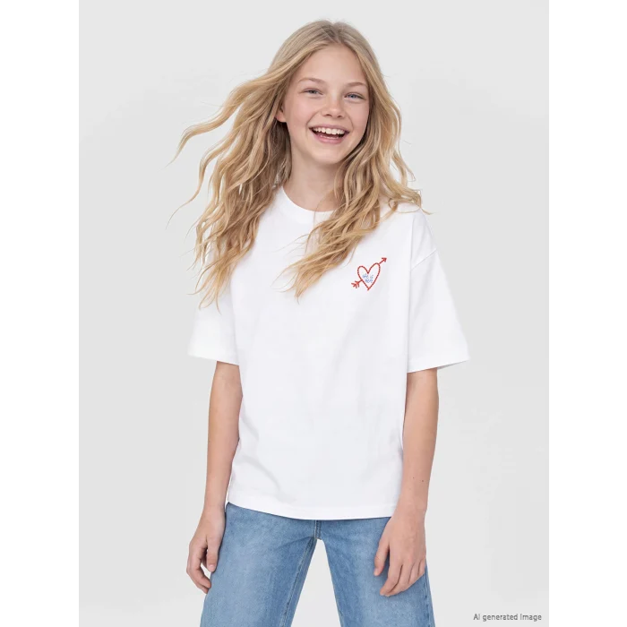 LCW Kids Beyaz Loose Fit Baskılı Kız Çocuk Tişört