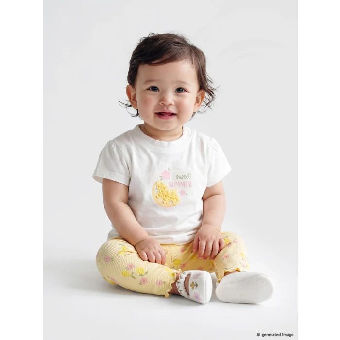 LCW baby Ekru Nakışlı Kız Bebek Tişört ve Tayt Takım