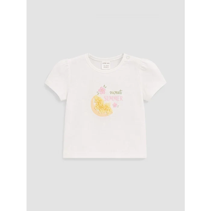 LCW baby Ekru Nakışlı Kız Bebek Tişört ve Tayt Takım
