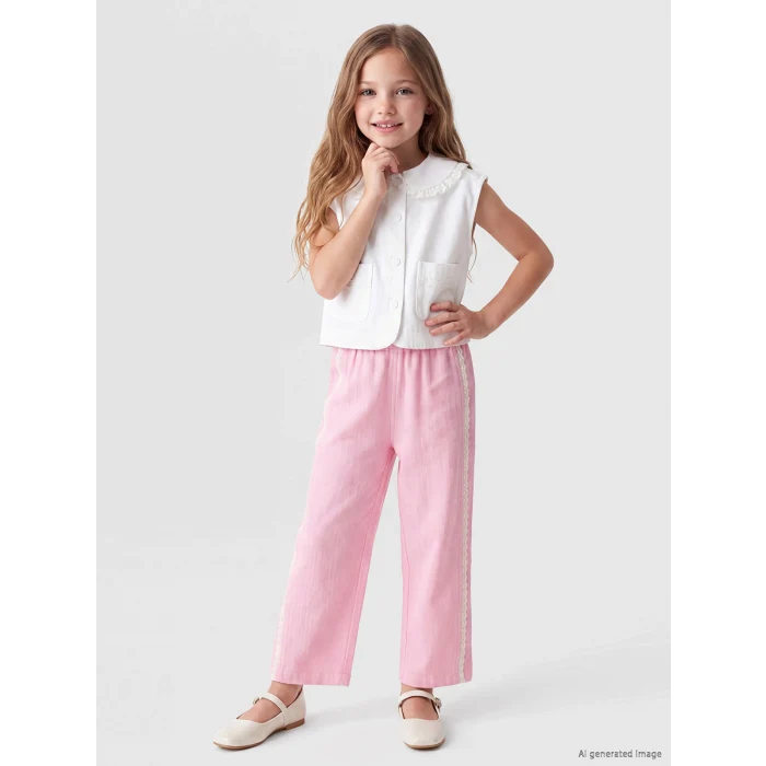 LCW Kids Pembe Regular Fit Kız Çocuk Dantel Detaylı Pantolon