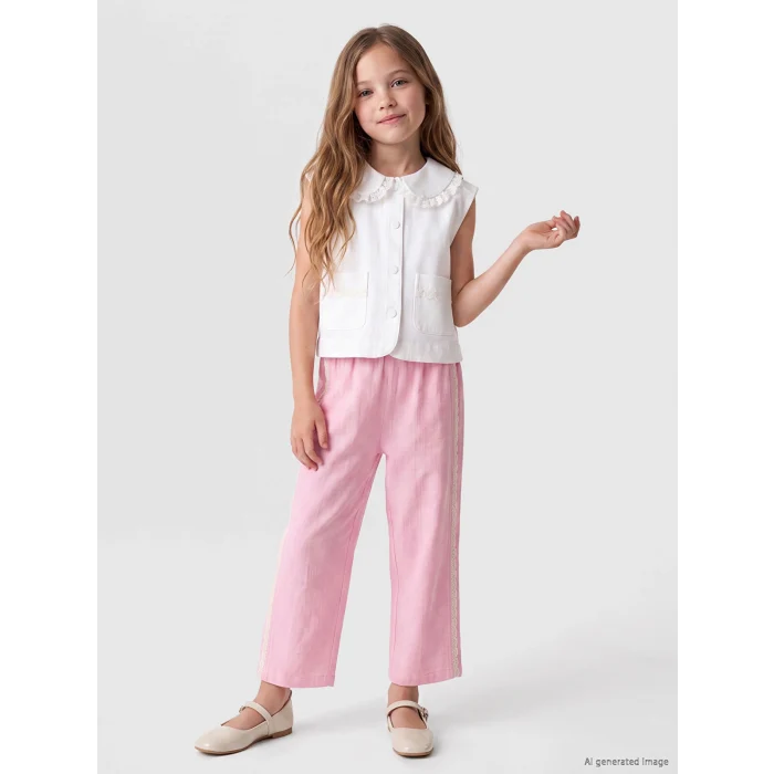 LCW Kids Pembe Regular Fit Kız Çocuk Dantel Detaylı Pantolon