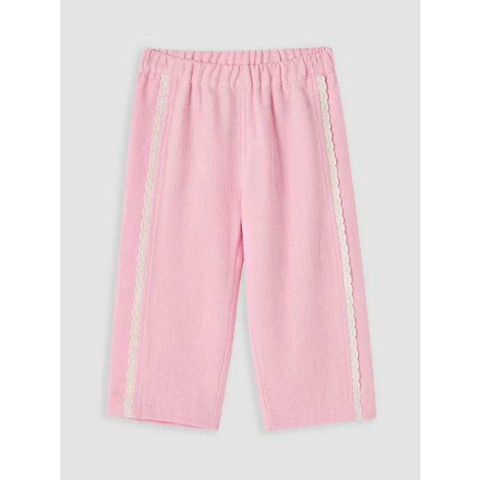 LCW Kids Pembe Regular Fit Kız Çocuk Dantel Detaylı Pantolon