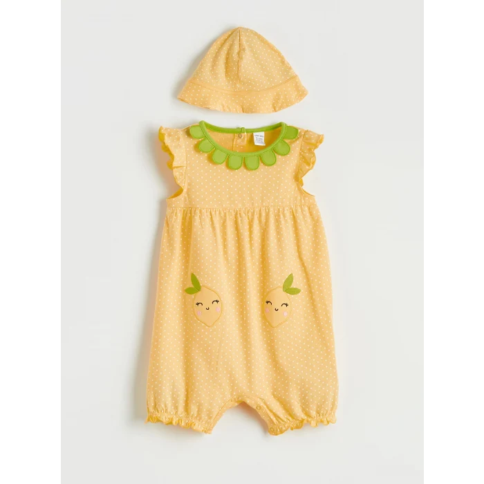 LCW baby Sarı Kız Bebek Nakışlı Penye Tulum ve Şapka