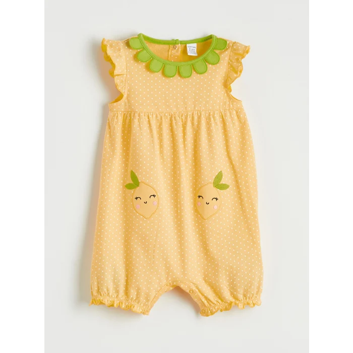 LCW baby Sarı Kız Bebek Nakışlı Penye Tulum ve Şapka