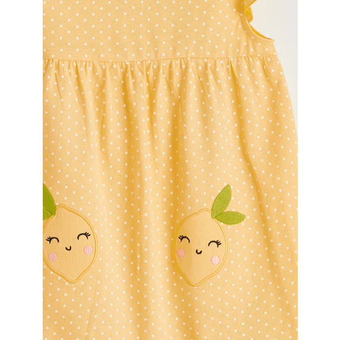LCW baby Sarı Kız Bebek Nakışlı Penye Tulum ve Şapka
