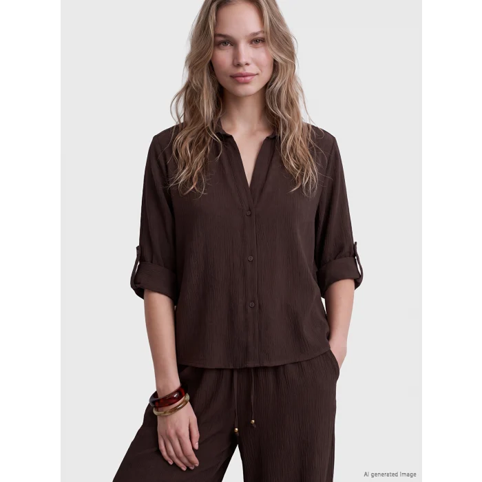 LCW Vision Kahverengi Oversize Kadın Gömlek