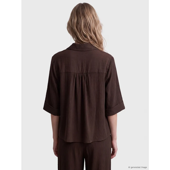 LCW Vision Kahverengi Oversize Kadın Gömlek