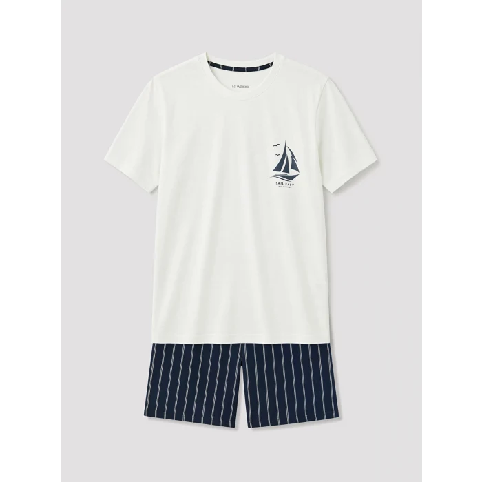 LC WAIKIKI Lacivert Regular Fit Baskılı Erkek Şortlu Pijama Takımı