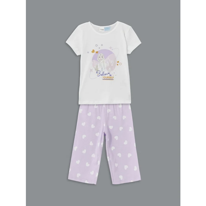 LCW Kids Beyaz Bisiklet Yaka Baskılı Kız Çocuk Pijama Takımı