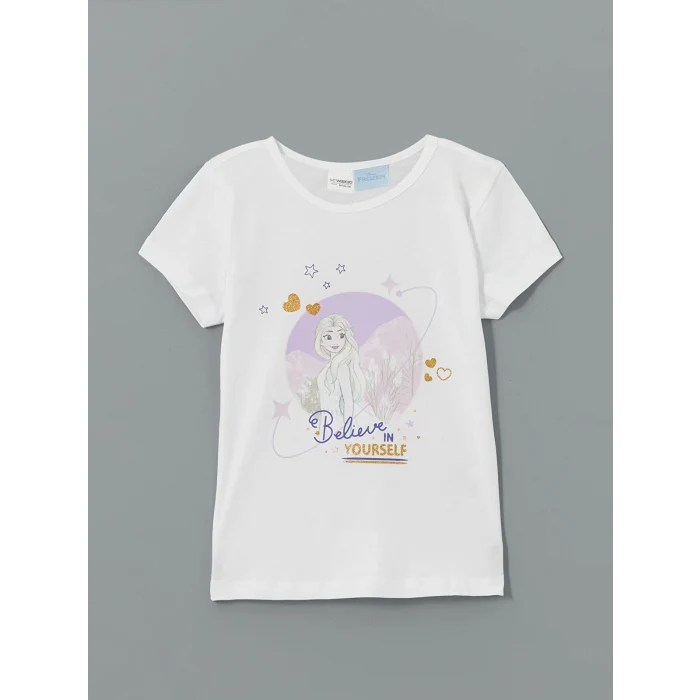 LCW Kids Beyaz Bisiklet Yaka Baskılı Kız Çocuk Pijama Takımı