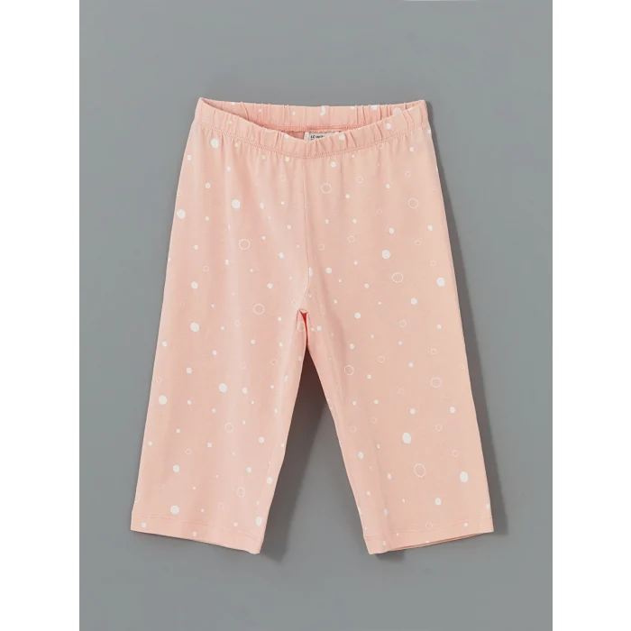 LCW Kids Ekru Bisiklet Yaka Baskılı Kız Çocuk Şortlu Pijama Takımı
