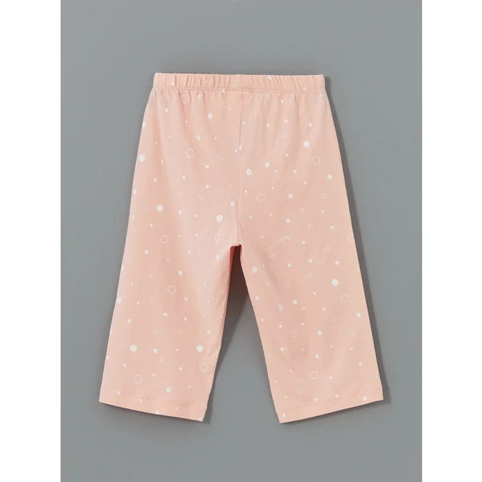 LCW Kids Ekru Bisiklet Yaka Baskılı Kız Çocuk Şortlu Pijama Takımı
