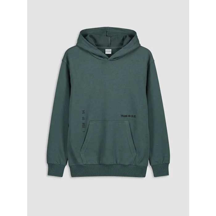 LCW Kids Yeşil Kapüşonlu Baskılı Erkek Çocuk Sweatshirt