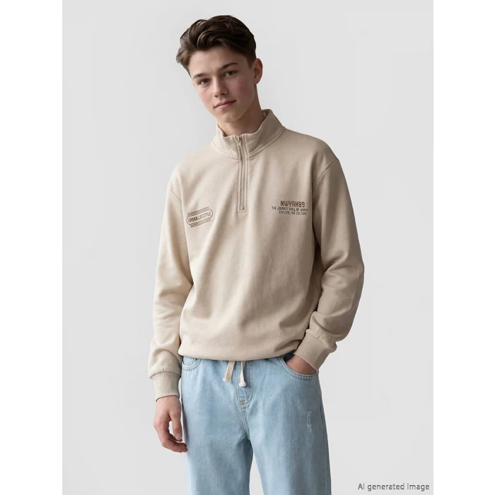 LCW Kids Bej Dik Yaka Erkek Çocuk Sweatshirt