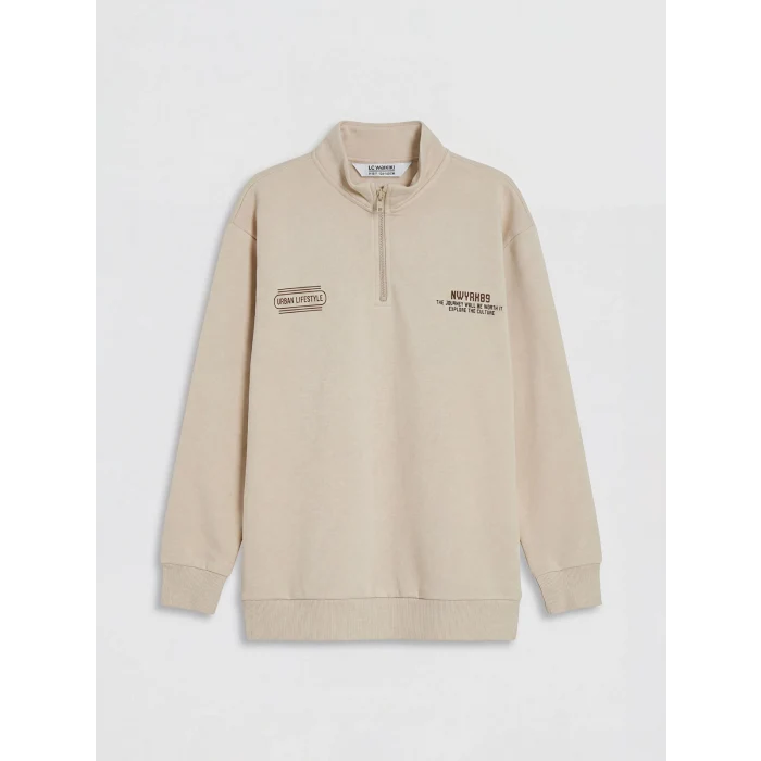 LCW Kids Bej Dik Yaka Erkek Çocuk Sweatshirt