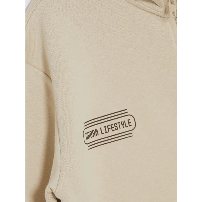 LCW Kids Bej Dik Yaka Erkek Çocuk Sweatshirt
