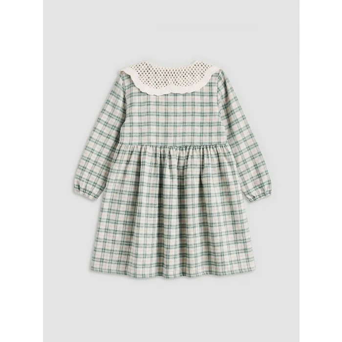 LCW Kids Yeşil Bebe Yaka Ekose Kız Çocuk Elbise