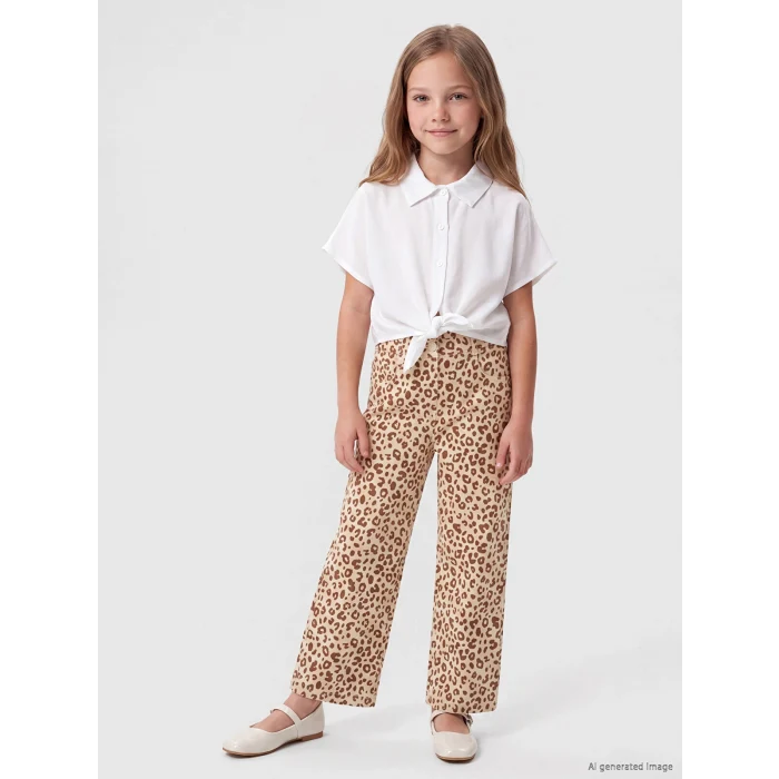 LCW baby Pembe Wideleg Leopar Desenli Kız Çocuk Pantolon