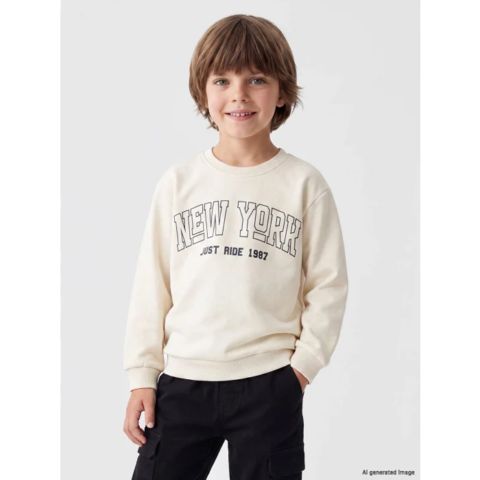 LCW Kids Bej New York Baskılı Erkek Çocuk Sweatshirt