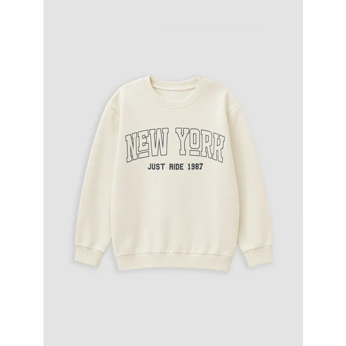 LCW Kids Bej New York Baskılı Erkek Çocuk Sweatshirt