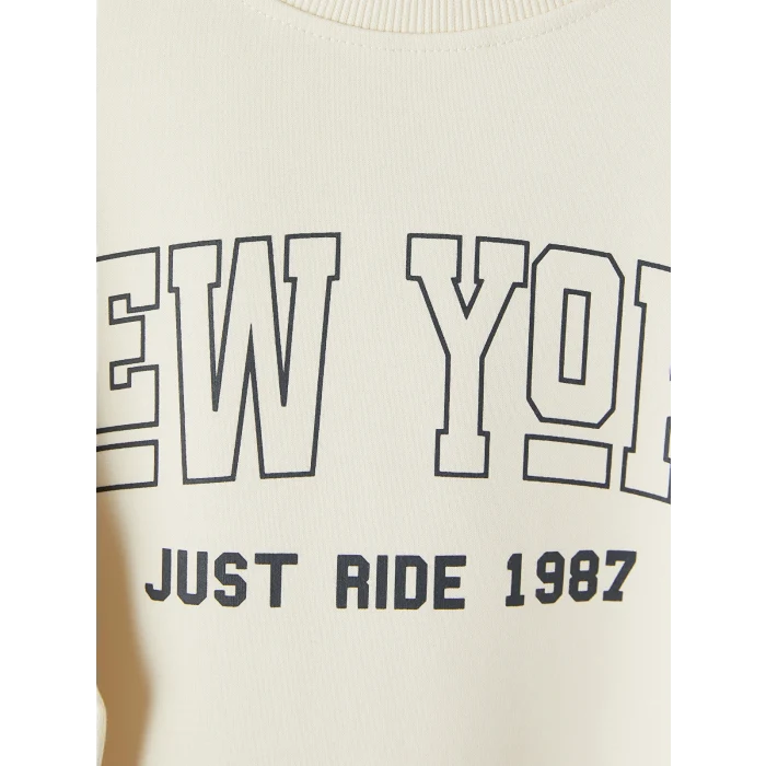 LCW Kids Bej New York Baskılı Erkek Çocuk Sweatshirt