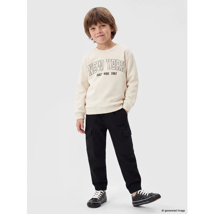 LCW Kids Siyah Erkek Çocuk Gabardin Kargo Pantolon