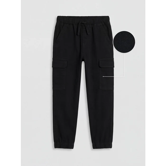 LCW Kids Siyah Erkek Çocuk Gabardin Kargo Pantolon