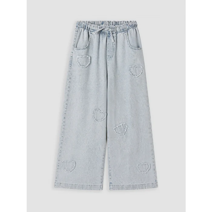 LCW Kids Mavi Wideleg Nakışlı Kız Çocuk Jean Pantolon