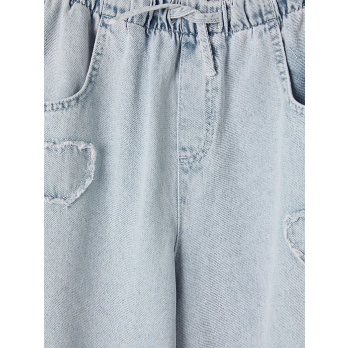 LCW Kids Mavi Wideleg Nakışlı Kız Çocuk Jean Pantolon