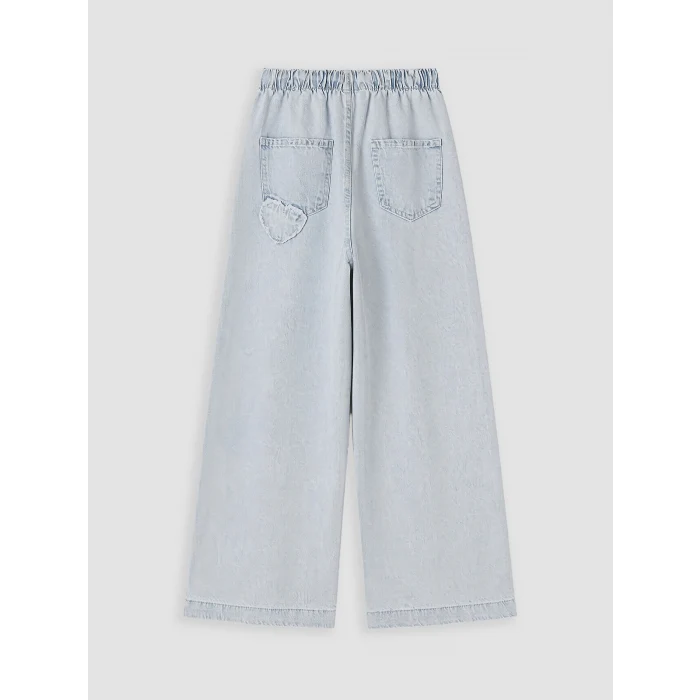 LCW Kids Mavi Wideleg Nakışlı Kız Çocuk Jean Pantolon